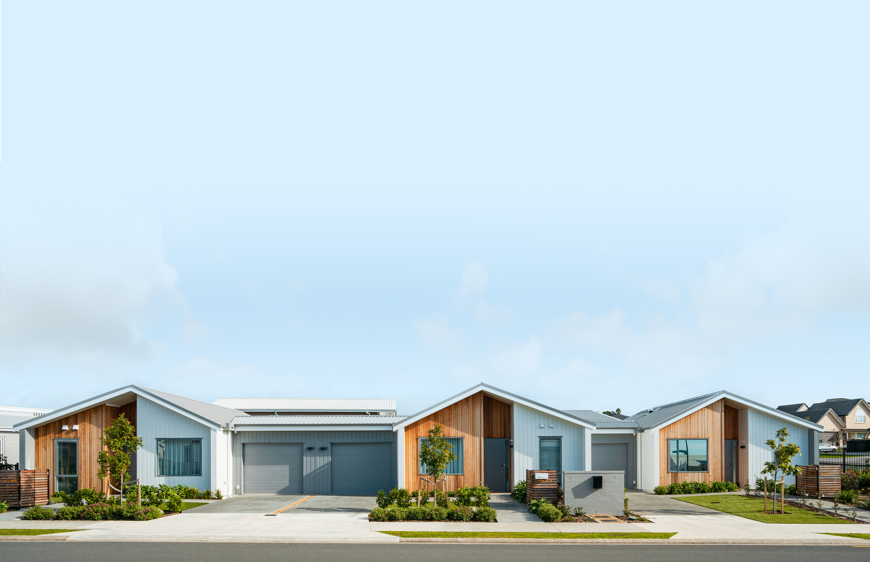 A row of single family rental properties